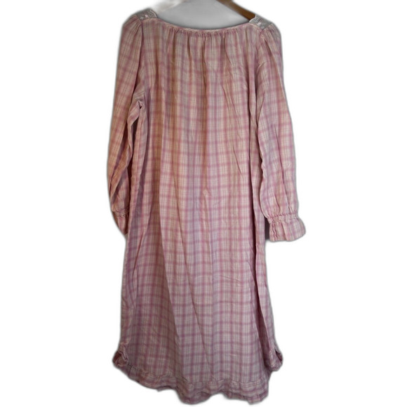 Erika Taylor Vintage Flannel Nightgown Pink Plaid Lace Bodice Long Cotton Sz MD - Picture 11 of 11